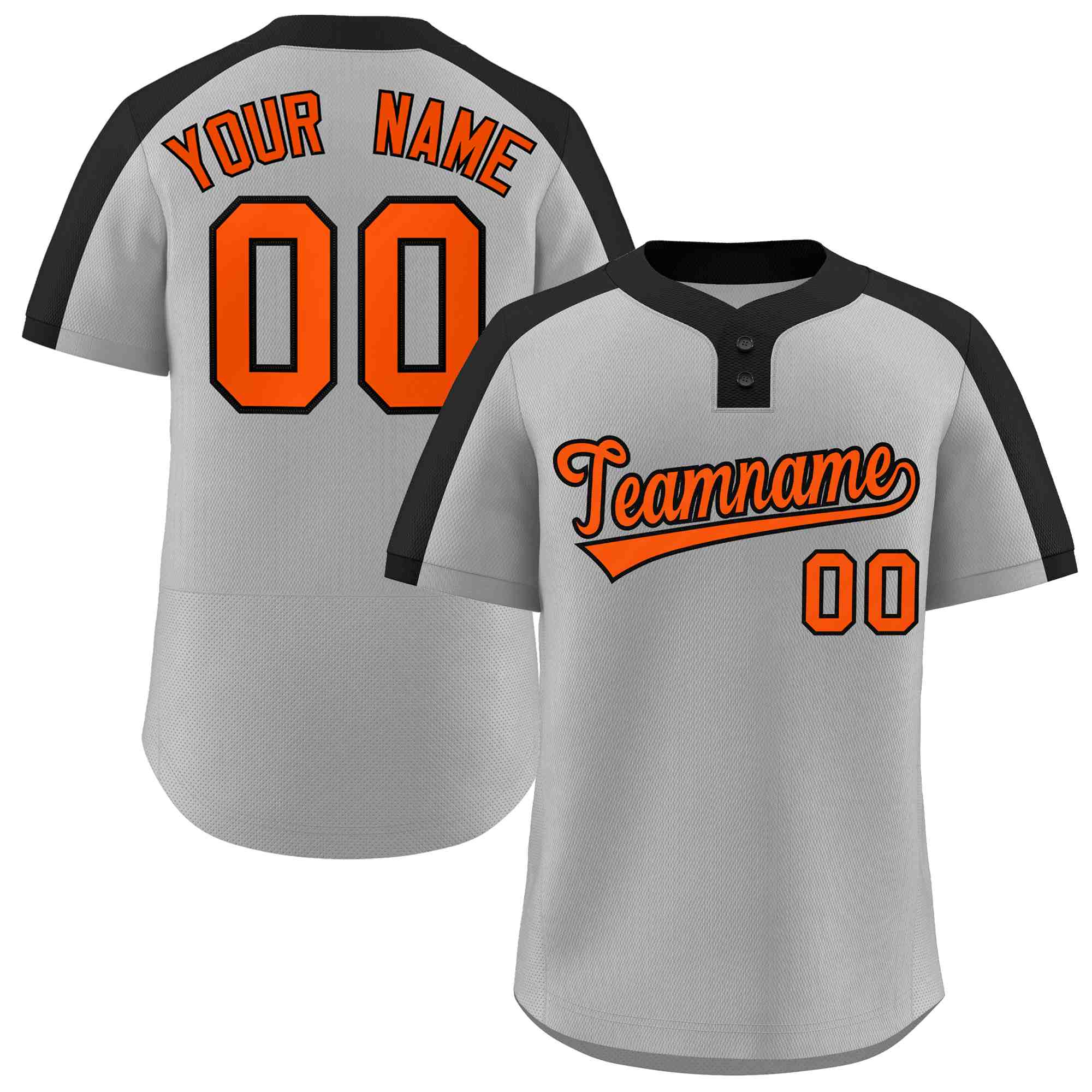 Maillot de baseball personnalisé à deux boutons, gris, orange-noir, style classique, authentique