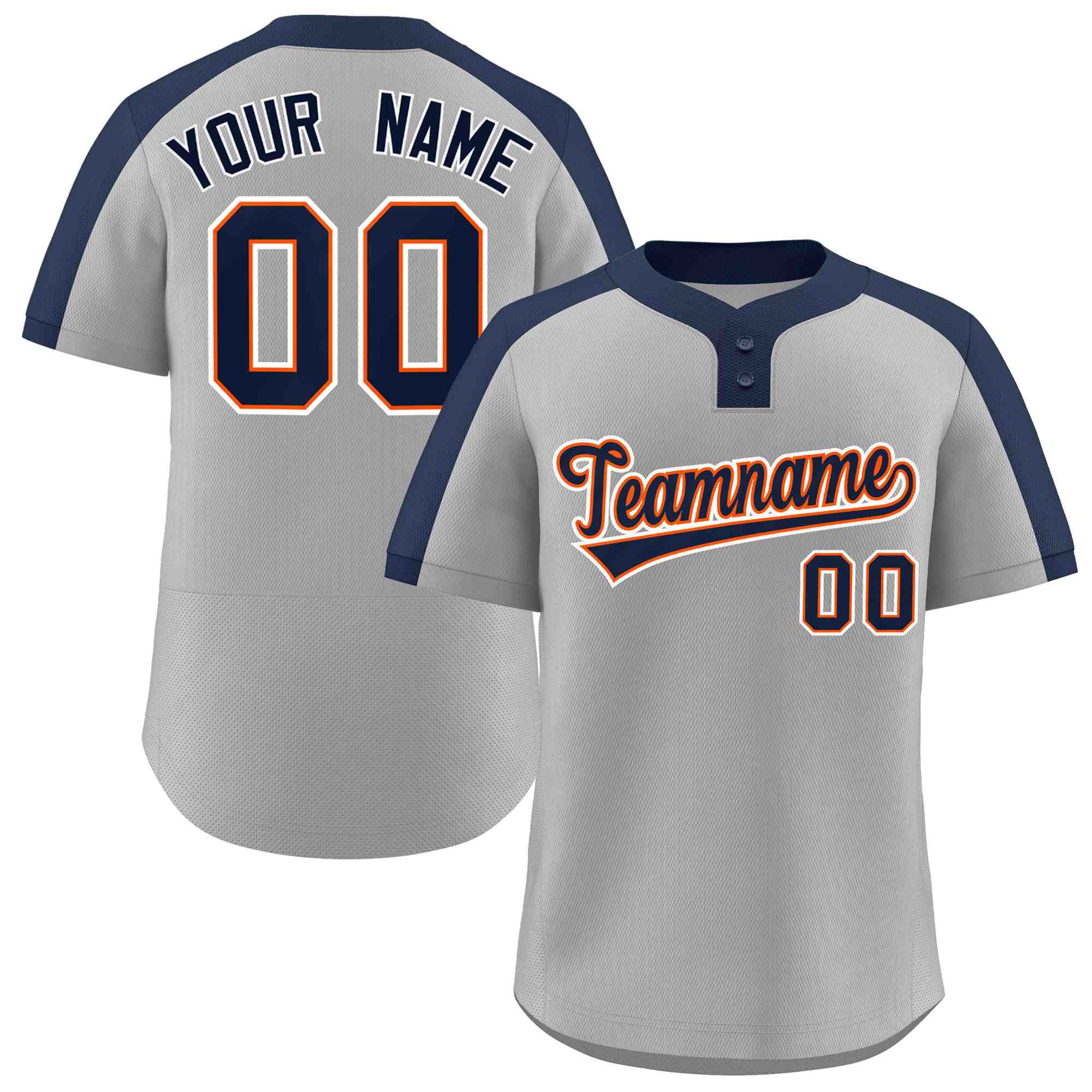 Maillot de baseball personnalisé à deux boutons, gris marine-orange, style classique, authentique