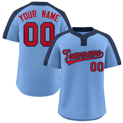 Custom Light Blue Red-Navy Classic Style Authentic Two-Button Baseball Jersey