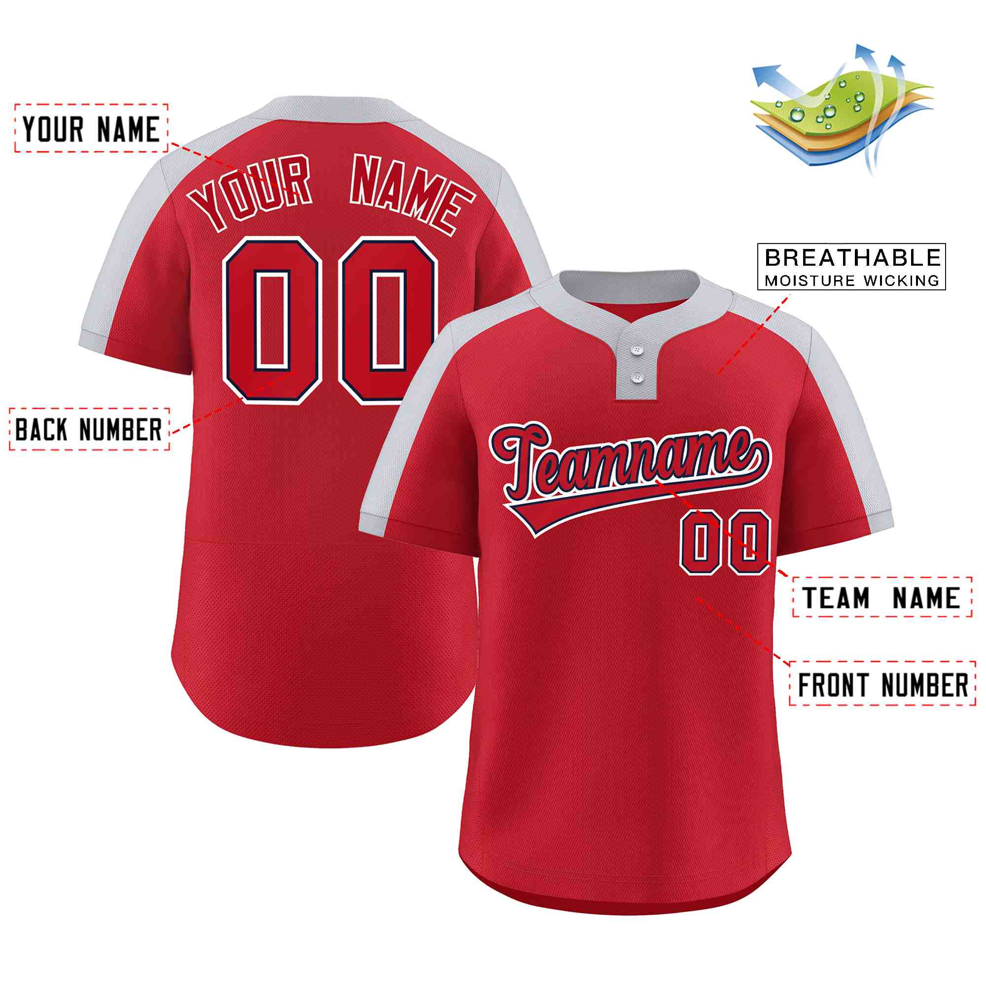 Custom Red Red-Navy Classic Style Authentic Two-Button Baseball Jersey