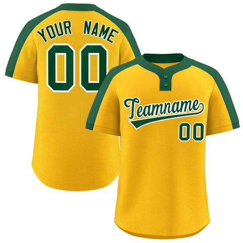Custom Gold Green-White Classic Style Authentic Two-Button Baseball Jersey