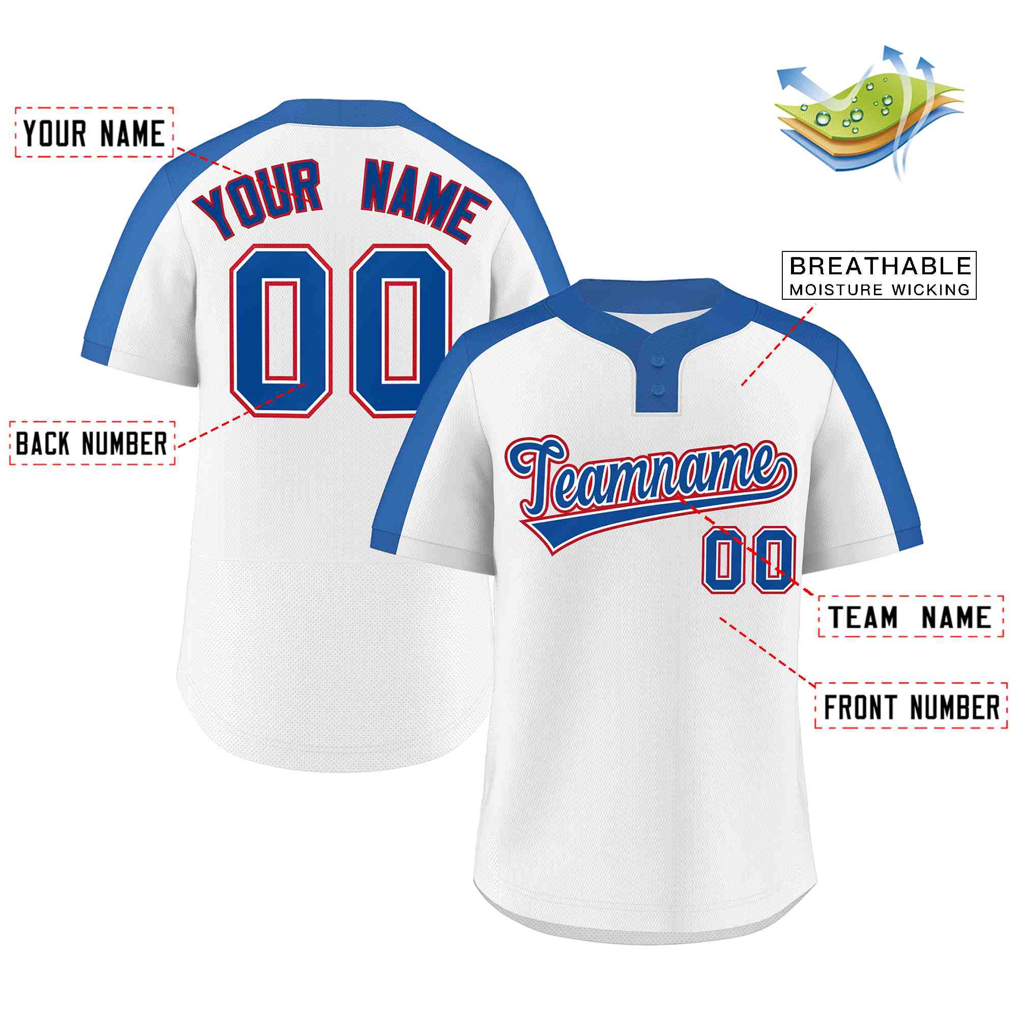 Custom White Royal-White Classic Style Authentic Two-Button Baseball Jersey