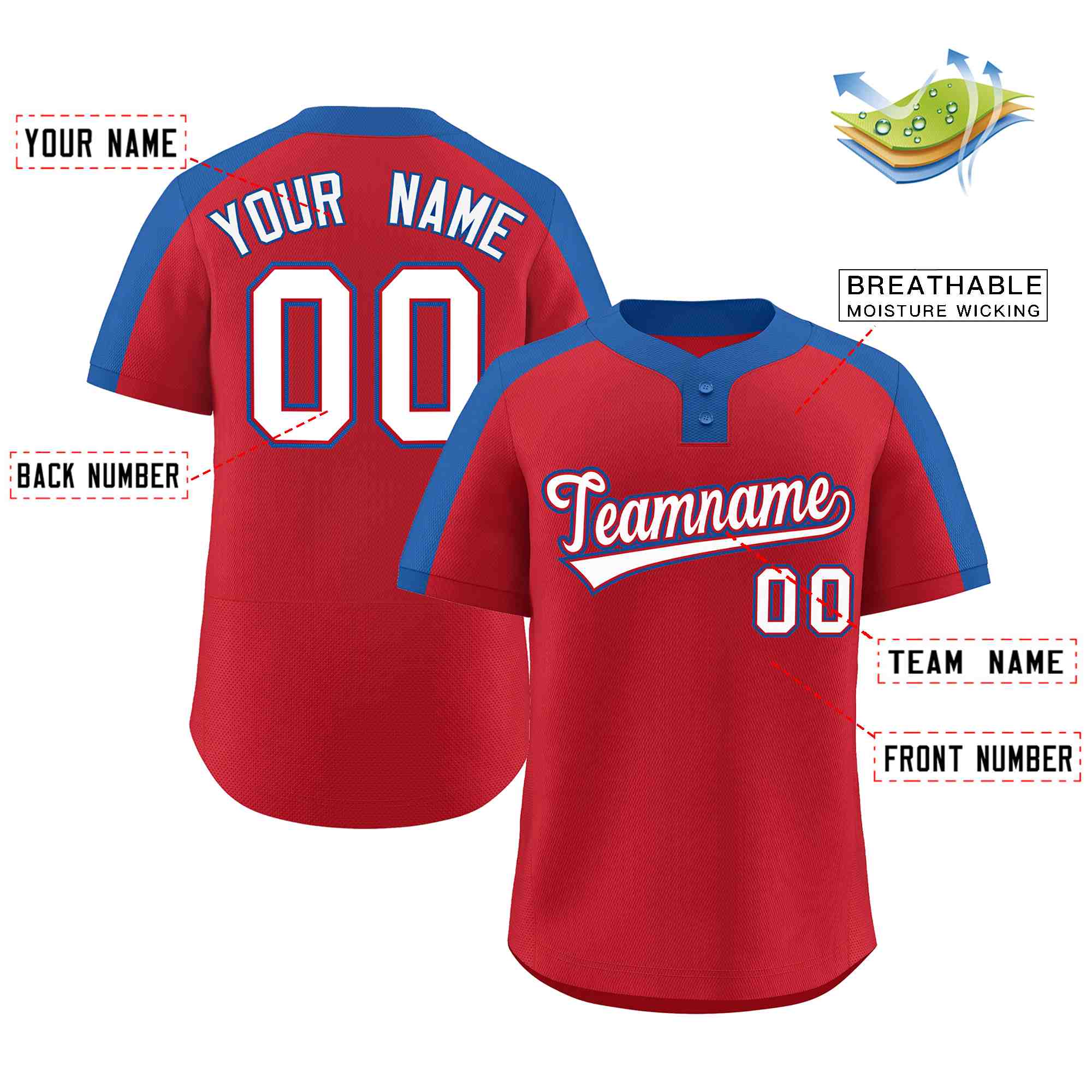 Custom Red White-Red Classic Style Authentic Two-Button Baseball Jersey