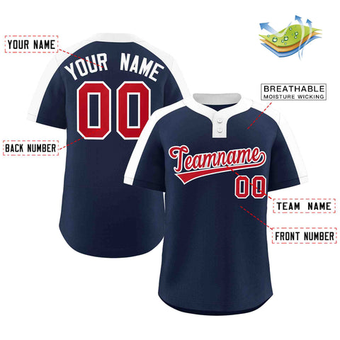 Custom Navy Red-White Classic Style Authentic Two-Button Baseball Jersey