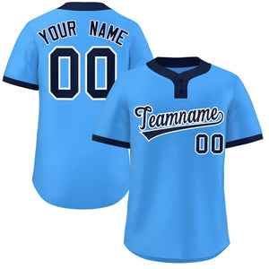 Maillot de baseball personnalisé à deux boutons, bleu marine et blanc, style classique, authentique