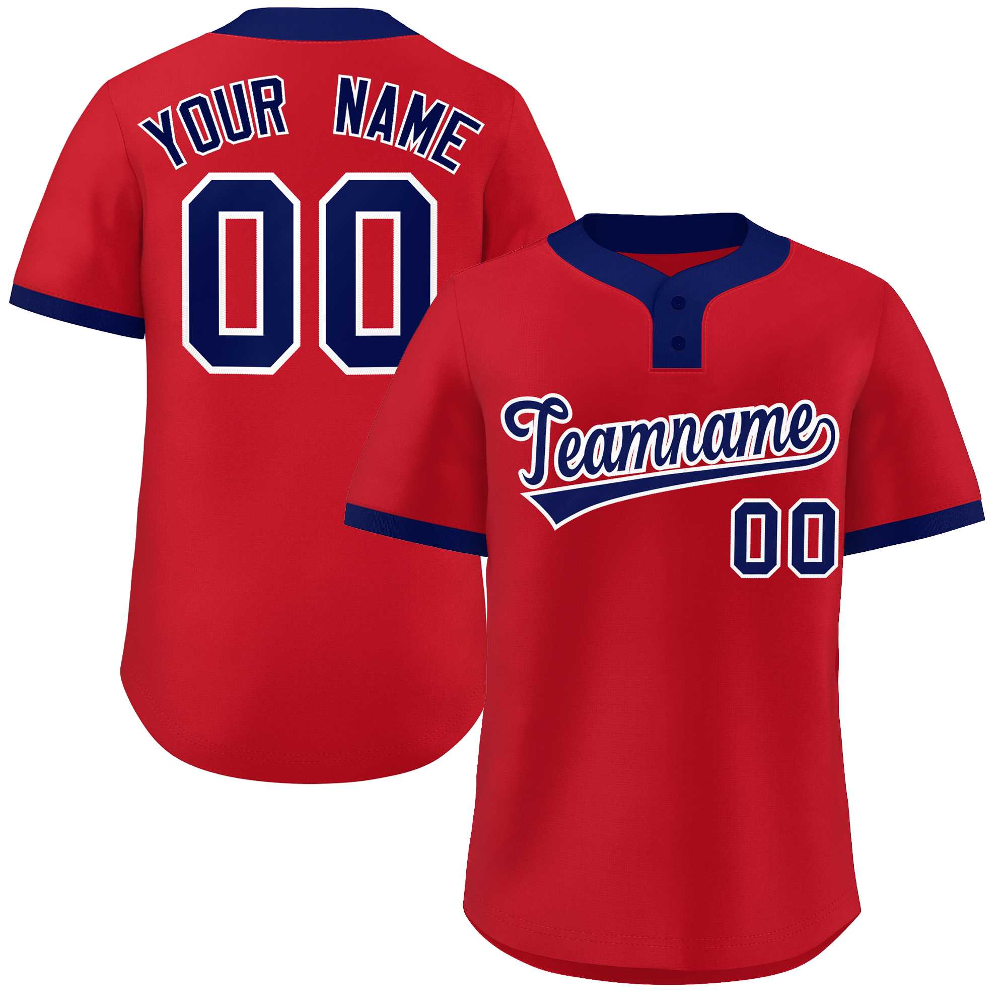 Custom Red Blue-White Classic Style Authentic Two-Button Baseball Jersey