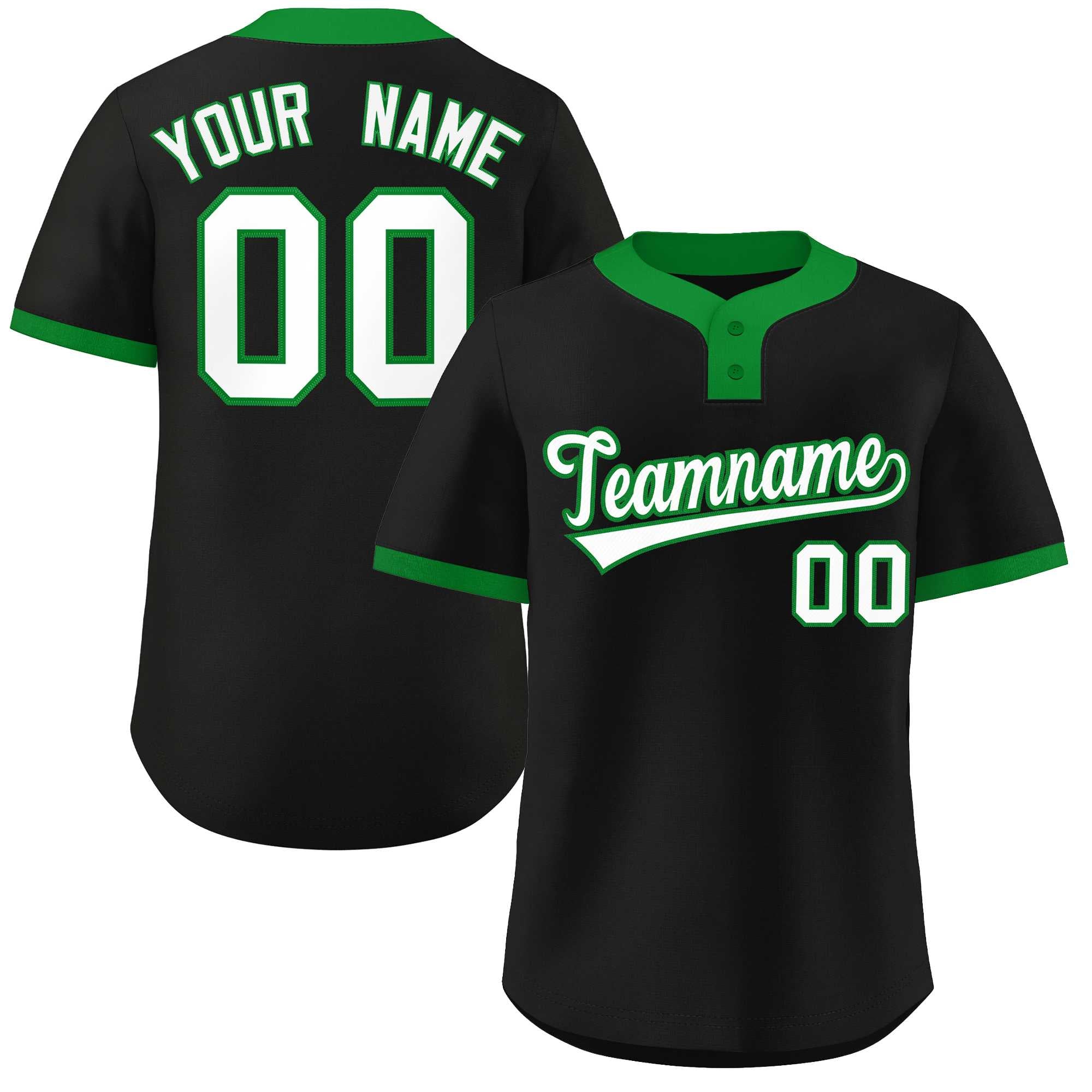 Custom Black White-Kelly Green Classic Style Authentic Two-Button Baseball Jersey