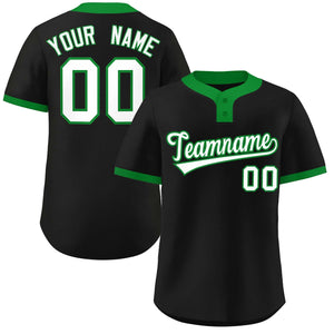 Custom Black White-Kelly Green Classic Style Authentic Two-Button Baseball Jersey