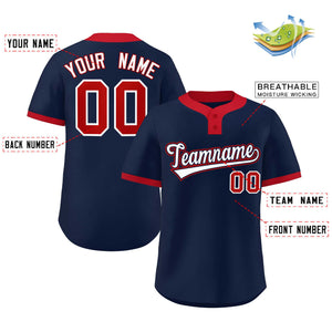 Custom Navy White-Red Classic Style Authentic Two-Button Baseball Jersey