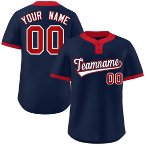 Custom Navy White-Red Classic Style Authentic Two-Button Baseball Jersey