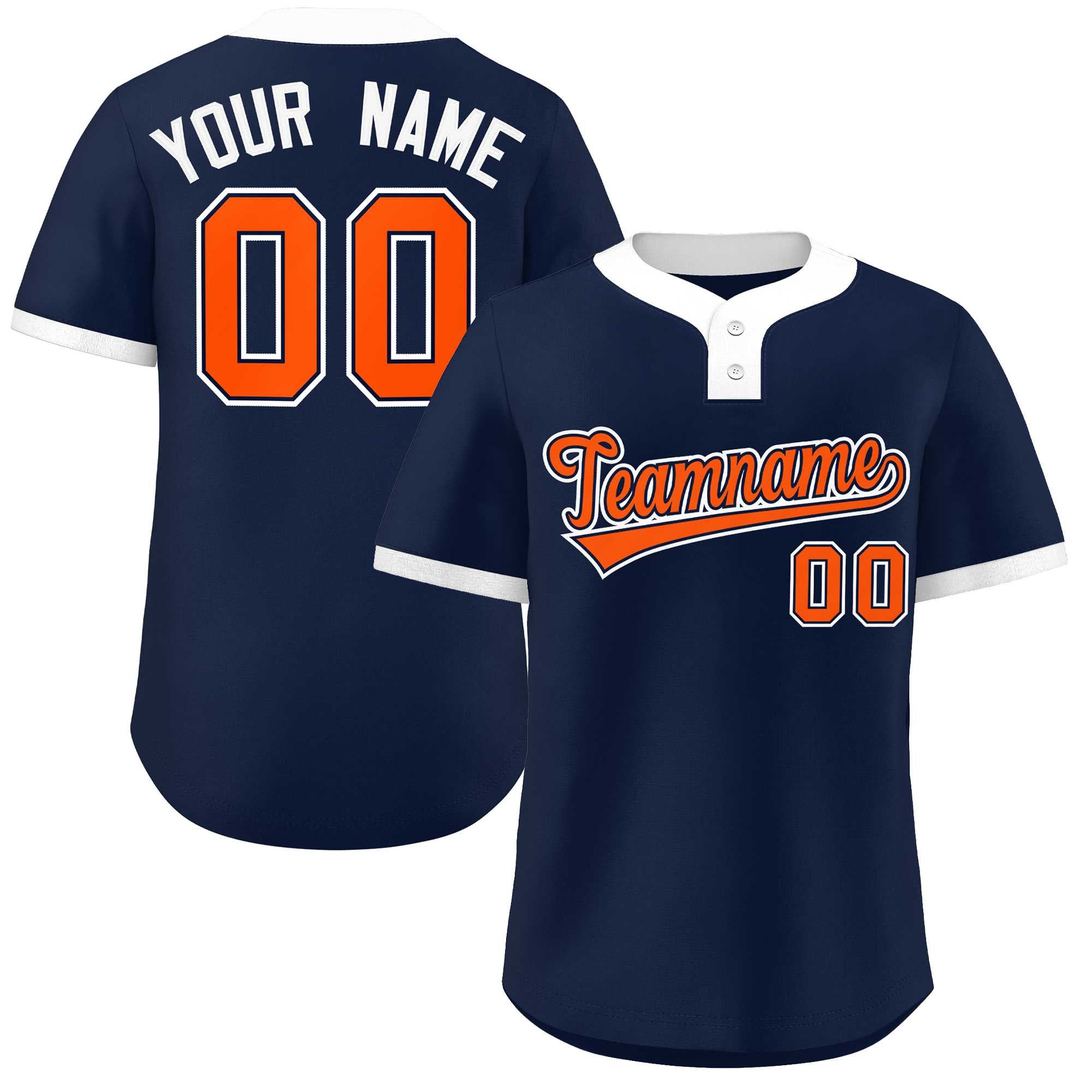 Custom Navy Orange-White Classic Style Authentic Two-Button Baseball Jersey