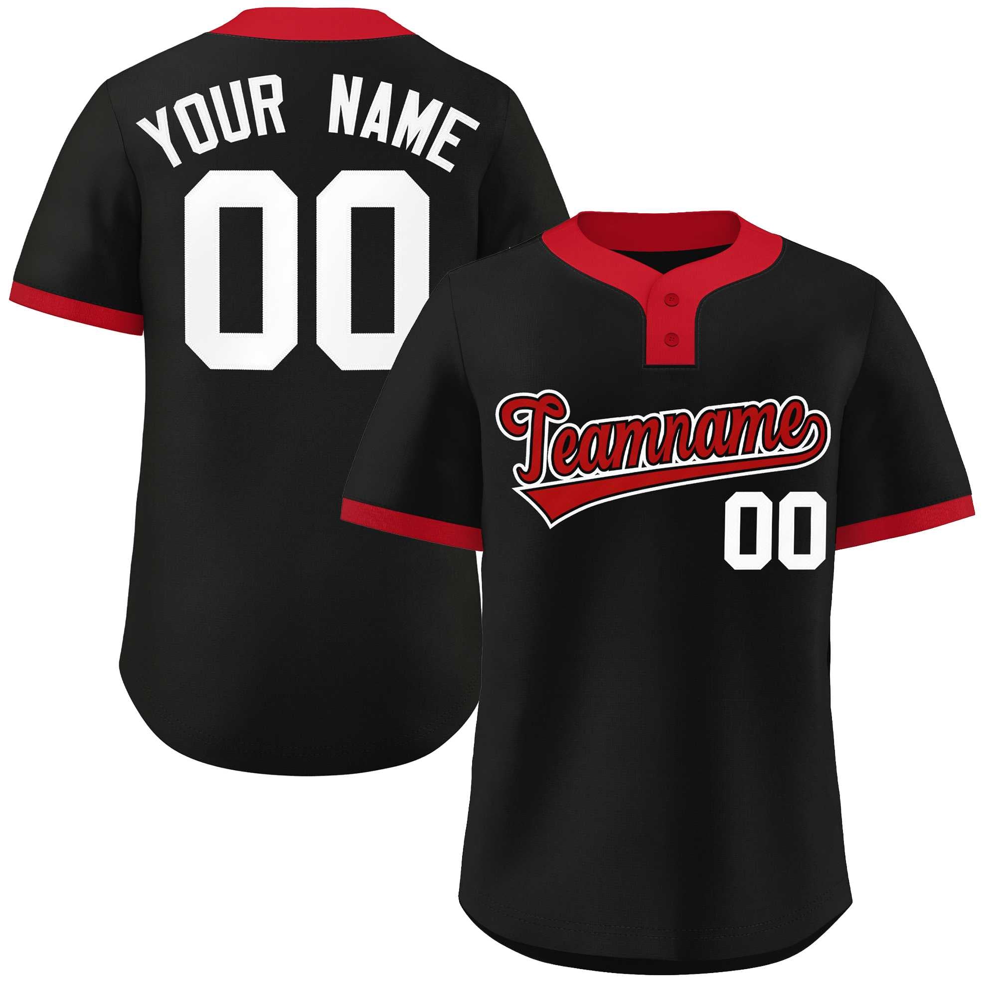 Custom Black Red-White Classic Style Authentic Two-Button Baseball Jersey