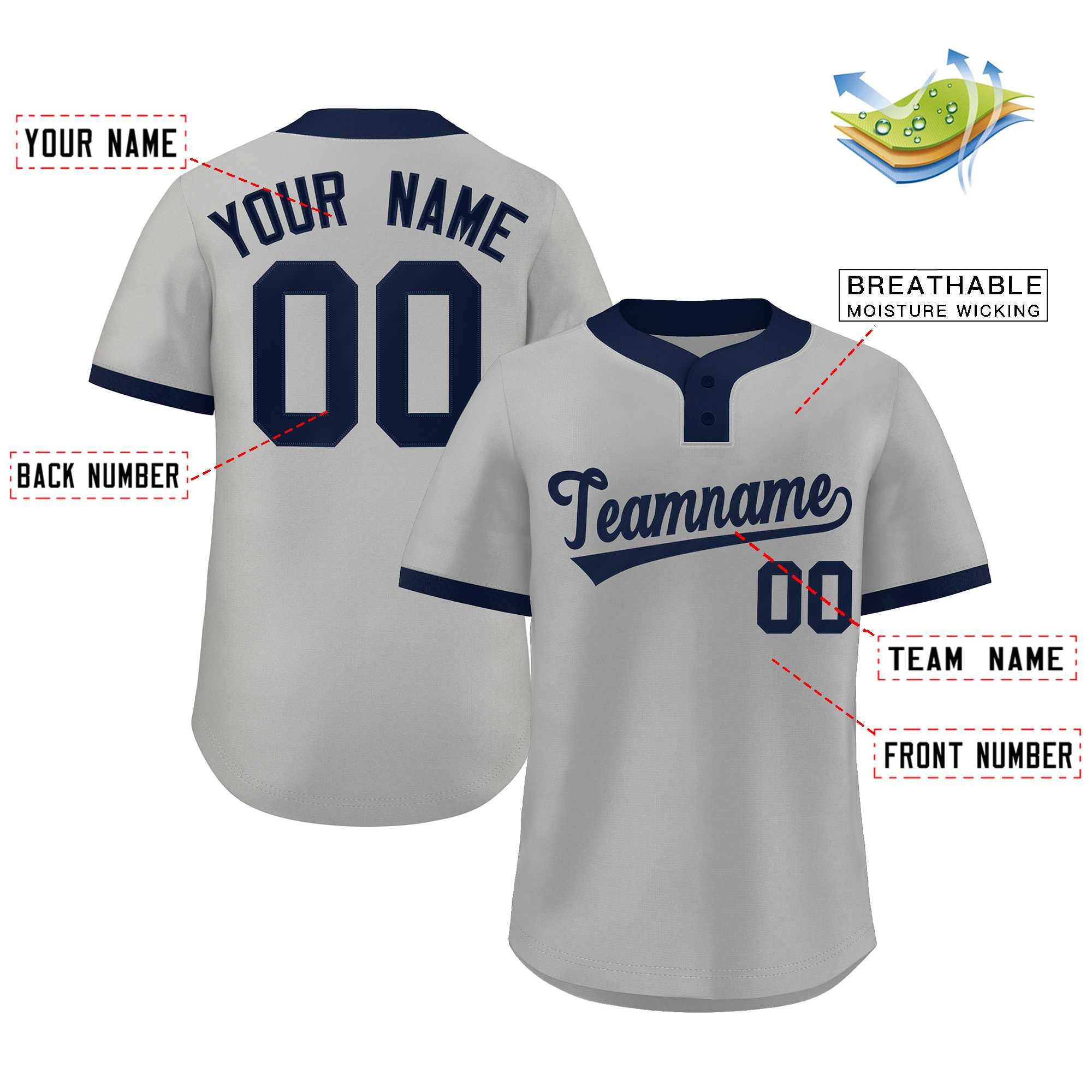 Custom Gray Navy Classic Style Authentic Two-Button Baseball Jersey