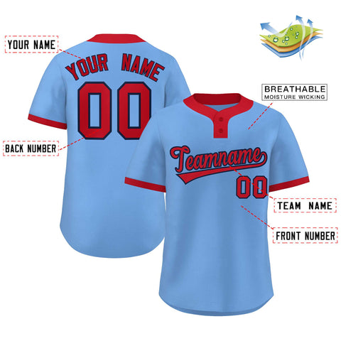 Custom Light Blue Red Classic Style Authentic Two-Button Baseball Jersey