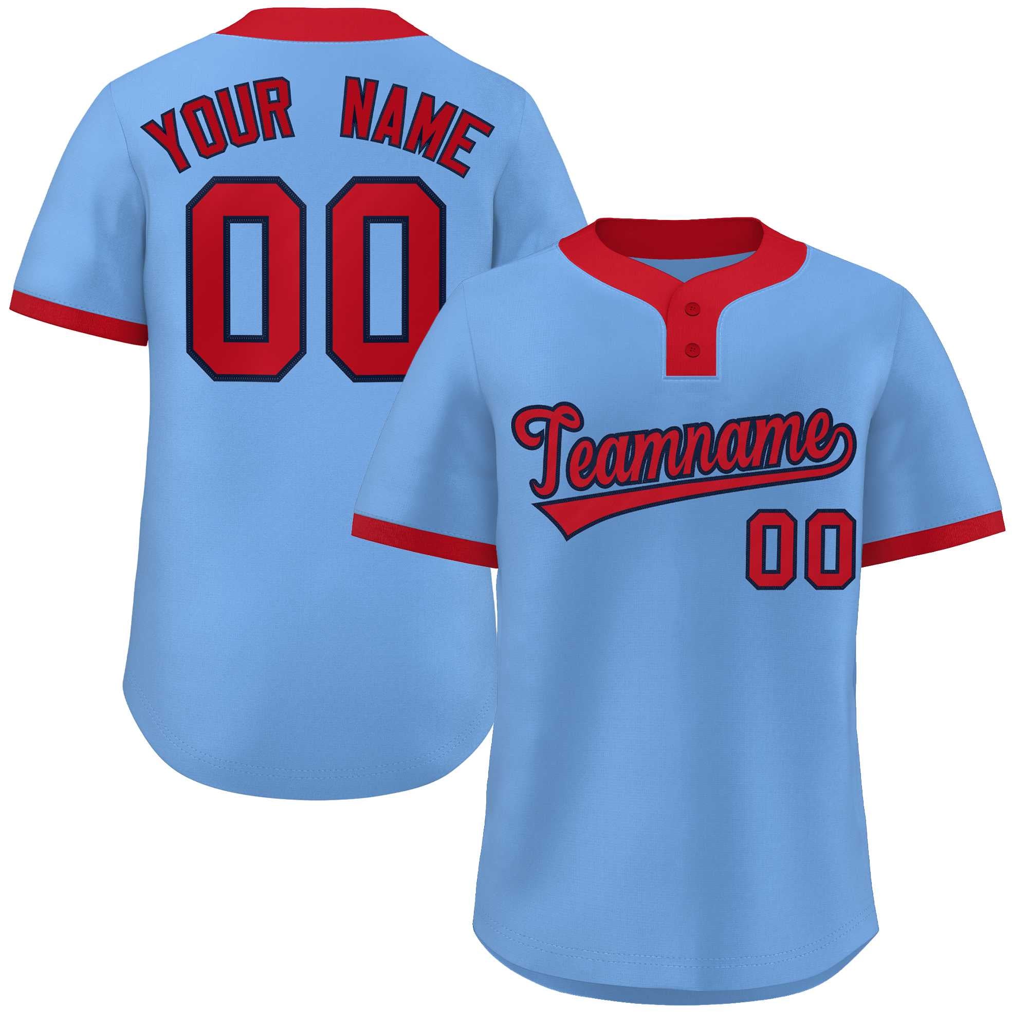 Custom Light Blue Red Classic Style Authentic Two-Button Baseball Jersey