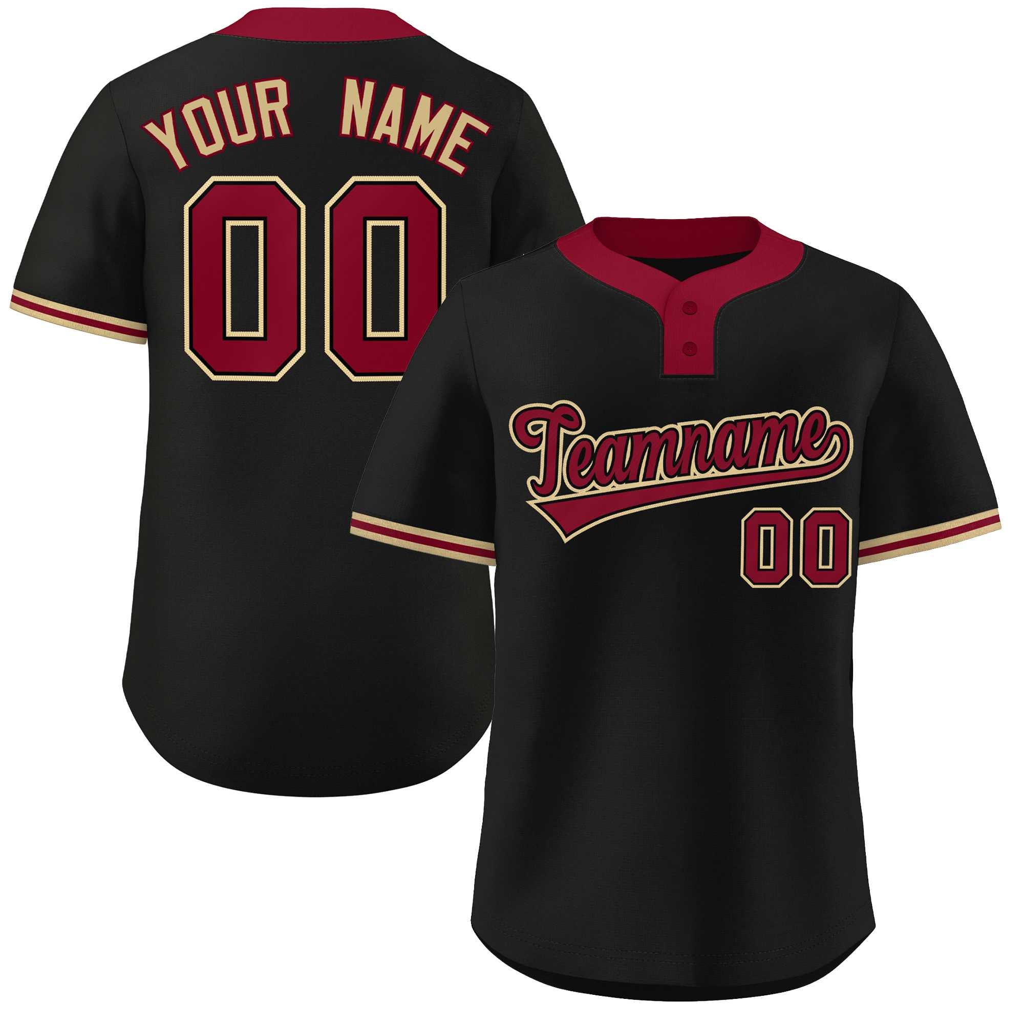 Custom Black Crimson-Old Gold Classic Style Authentic Two-Button Baseball Jersey