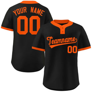 Maillot de baseball authentique à deux boutons, personnalisé, noir et orange, style classique