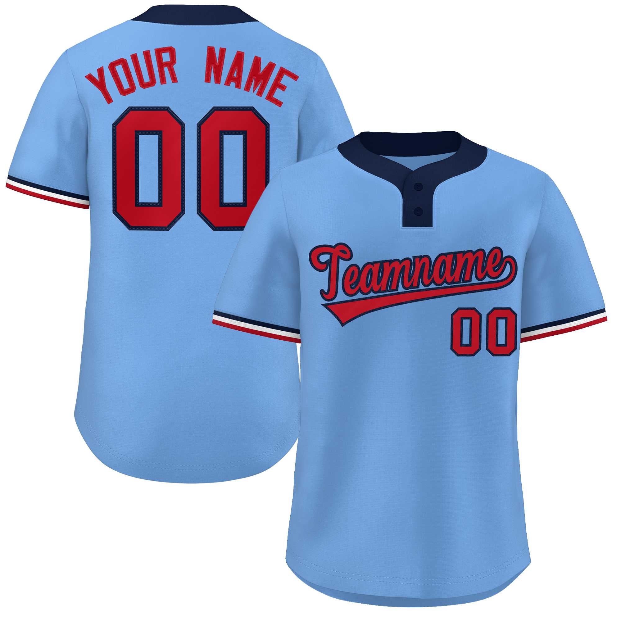 Custom Light Blue Red-Navy Classic Style Authentic Two-Button Baseball Jersey