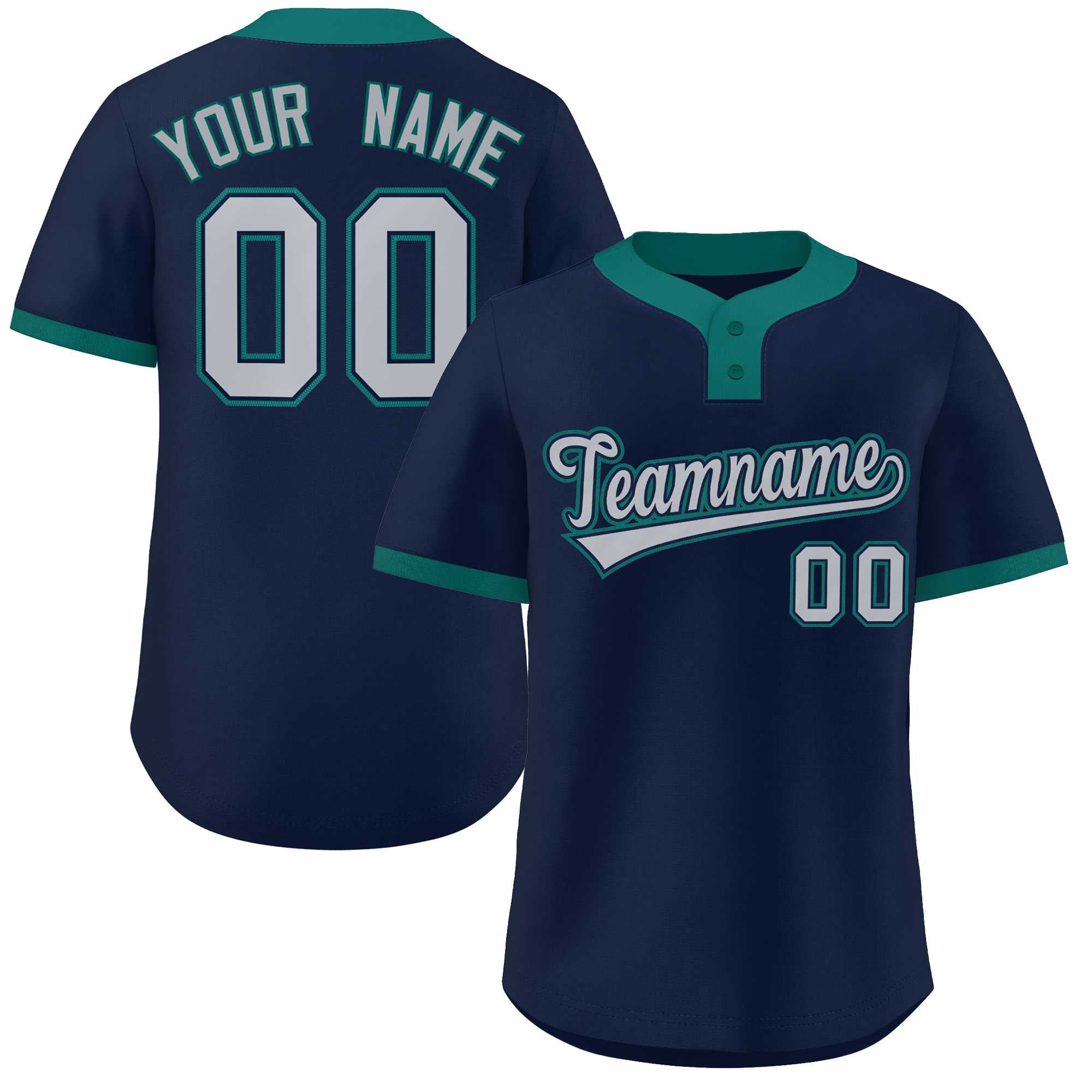 Maillot de baseball personnalisé à deux boutons, gris-aqua, style classique, personnalisé