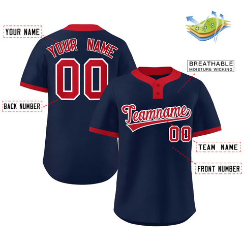 Custom Navy Red Classic Style Authentic Two-Button Baseball Jersey