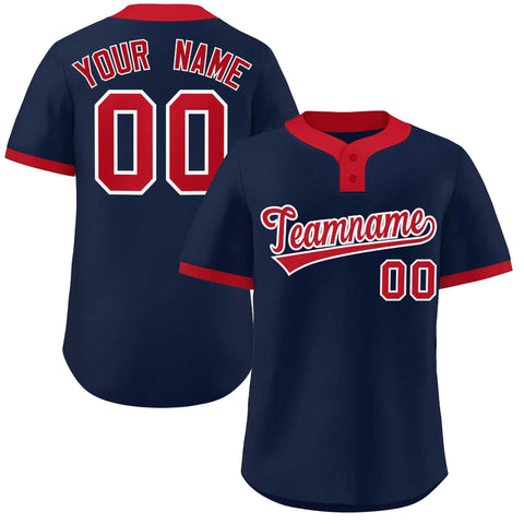 Custom Navy Red Classic Style Authentic Two-Button Baseball Jersey