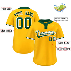 Custom Gold Kelly Green-White Classic Style Authentic Two-Button Baseball Jersey