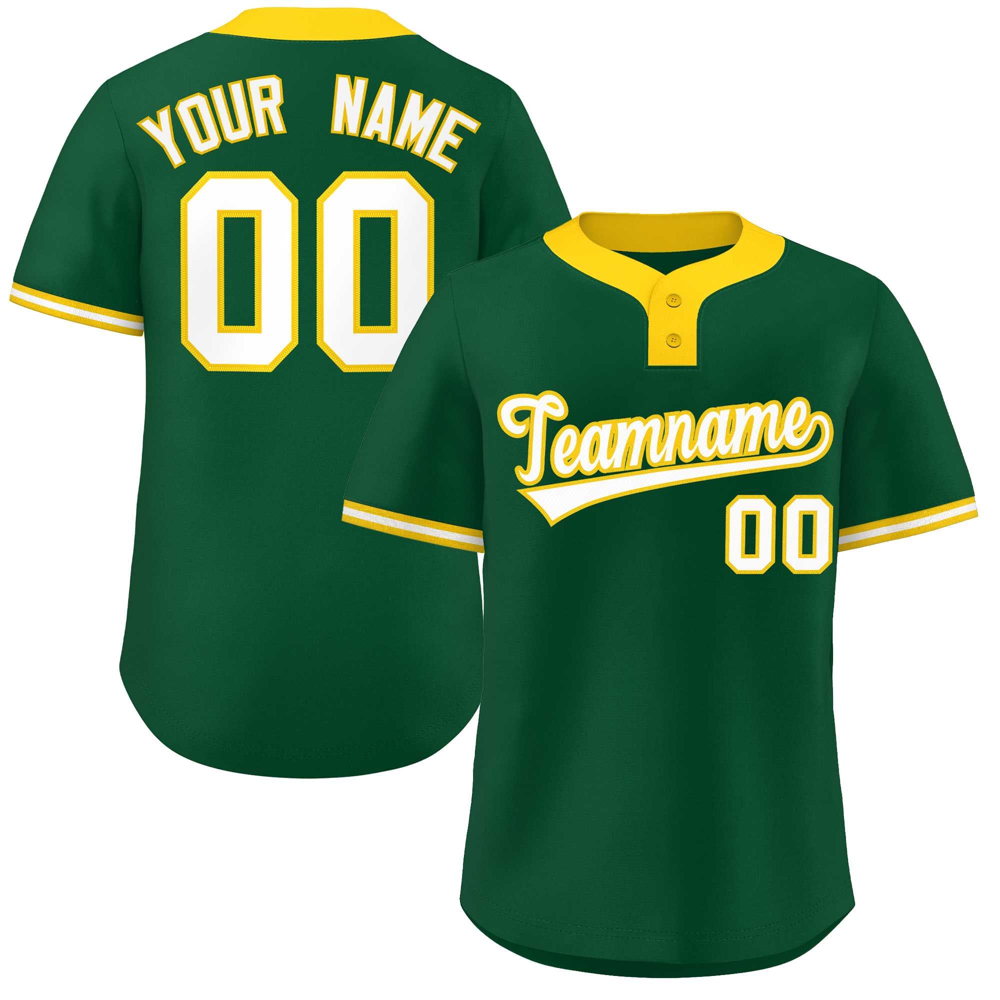 Custom Green White-Gold Classic Style Authentic Two-Button Baseball Jersey