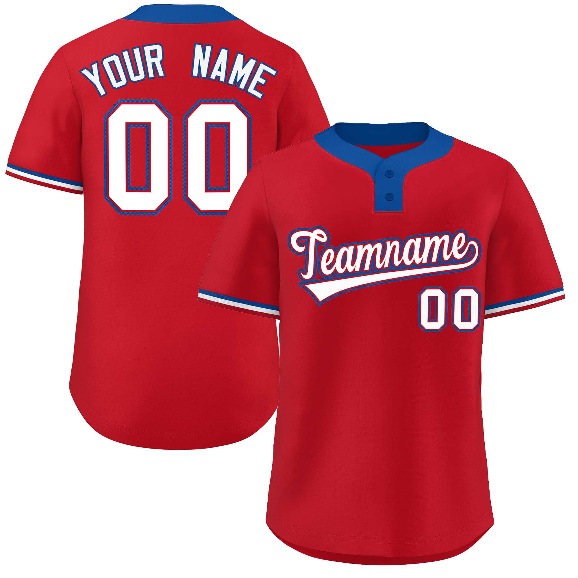 Maillot de baseball authentique à deux boutons de style classique rouge blanc-royal personnalisé