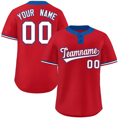Custom Red White-Royal Classic Style Authentic Two-Button Baseball Jersey