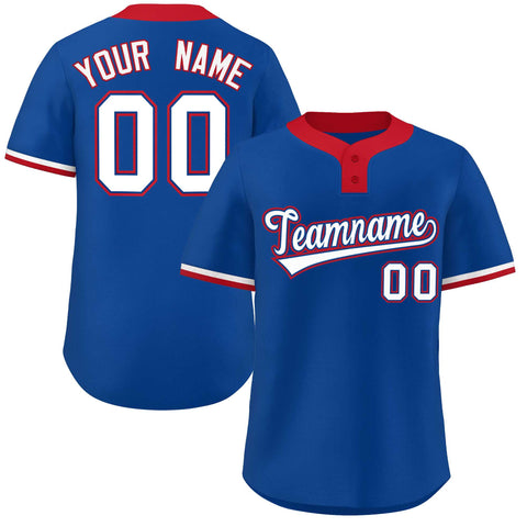 Custom Royal White-Red Classic Style Authentic Two-Button Baseball Jersey