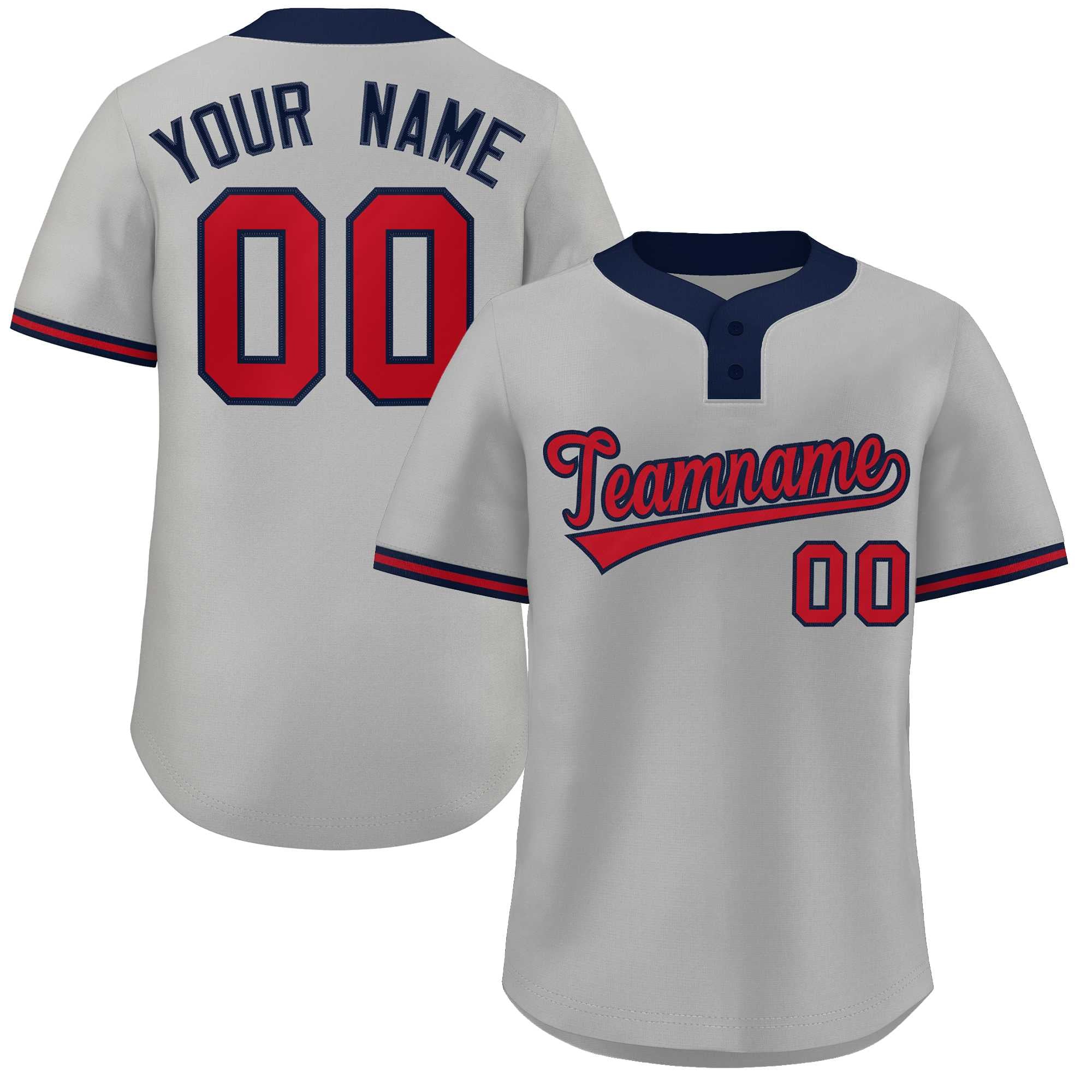 Custom Gray Red-Navy Classic Style Authentic Two-Button Baseball Jersey