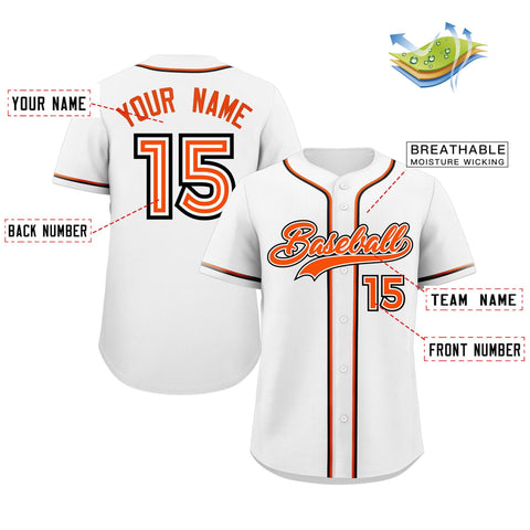 Custom White Orange Classic Style Authentic Baseball Jersey