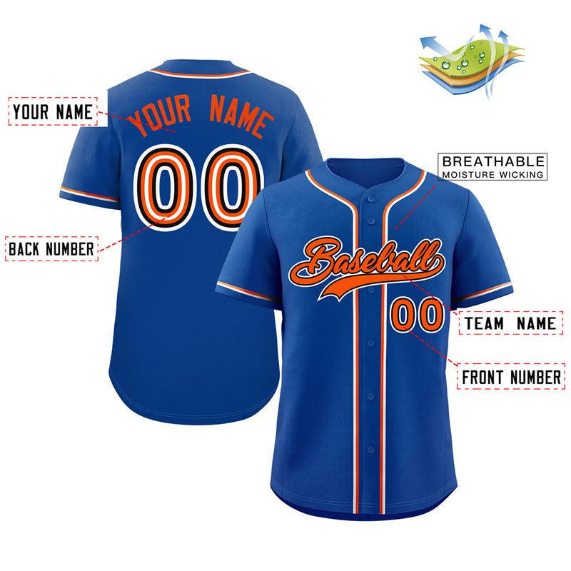 Custom Royal Orange-White Classic Style Authentic Baseball Jersey