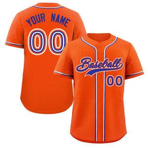 Maillot de baseball authentique de style classique orange royal-blanc personnalisé