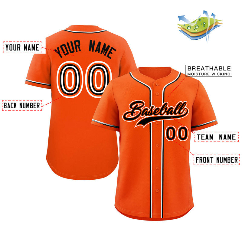 Maillot de baseball authentique de style classique orange noir-blanc personnalisé