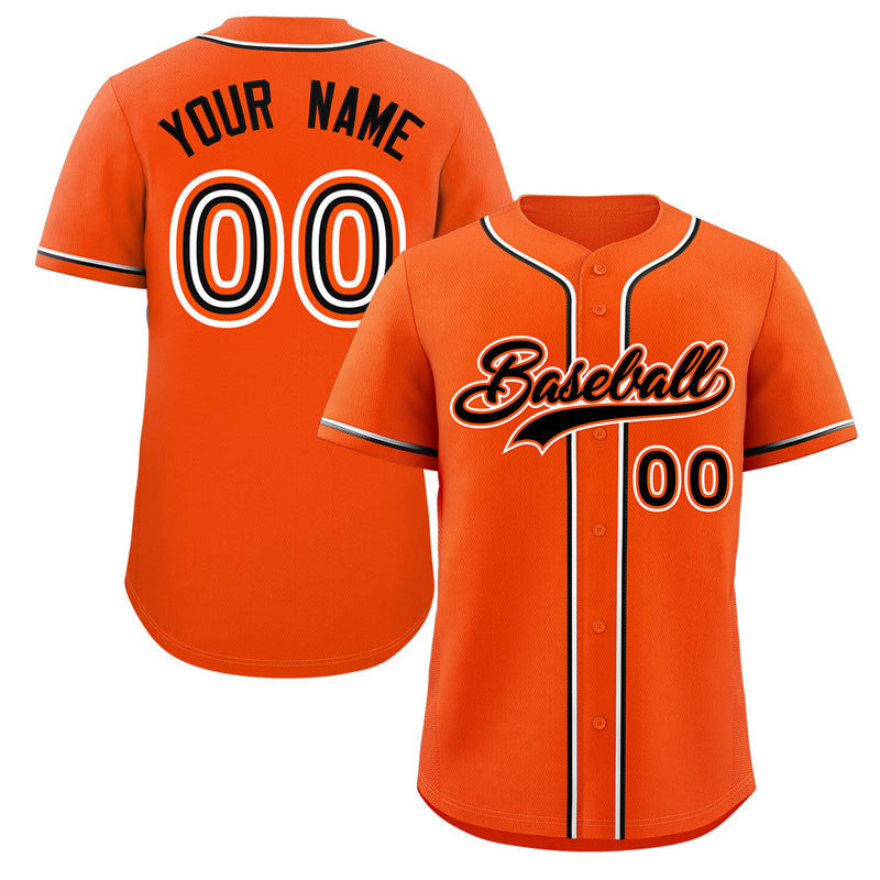 Maillot de baseball authentique de style classique orange noir-blanc personnalisé