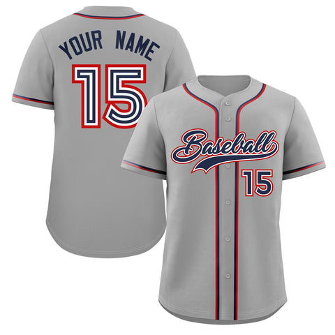 Custom Gray Navy-Red Classic Style Authentic Baseball Jersey