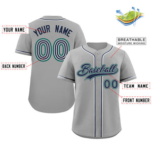 Custom Gray Navy-Aqua Classic Style Authentic Baseball Jersey