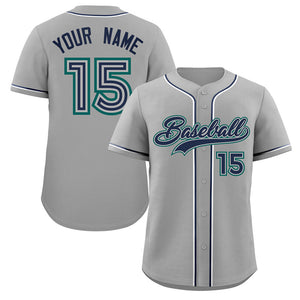 Maillot de baseball authentique de style classique gris marine-aqua personnalisé