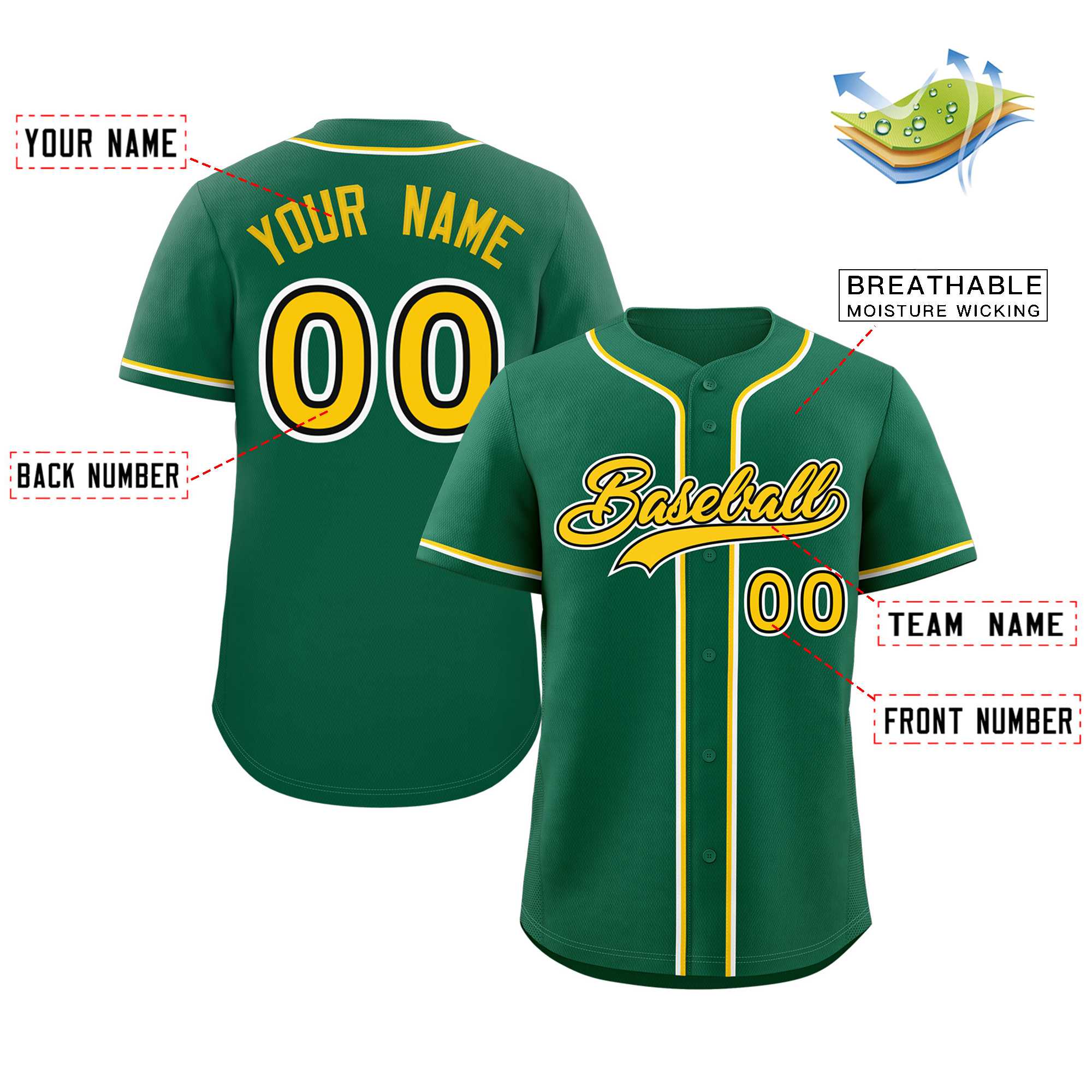 Custom Green Gold-White Classic Style Authentic Baseball Jersey