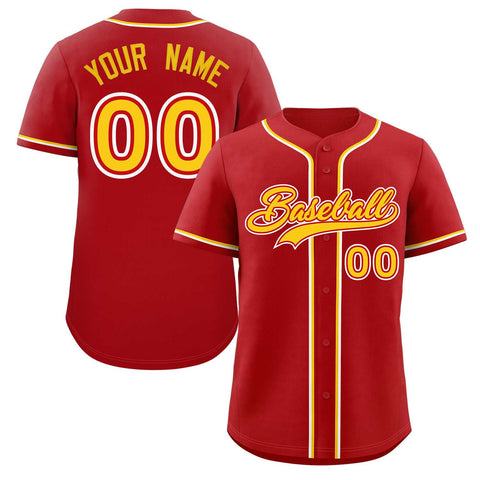 Custom Red Gold-White Classic Style Authentic Baseball Jersey