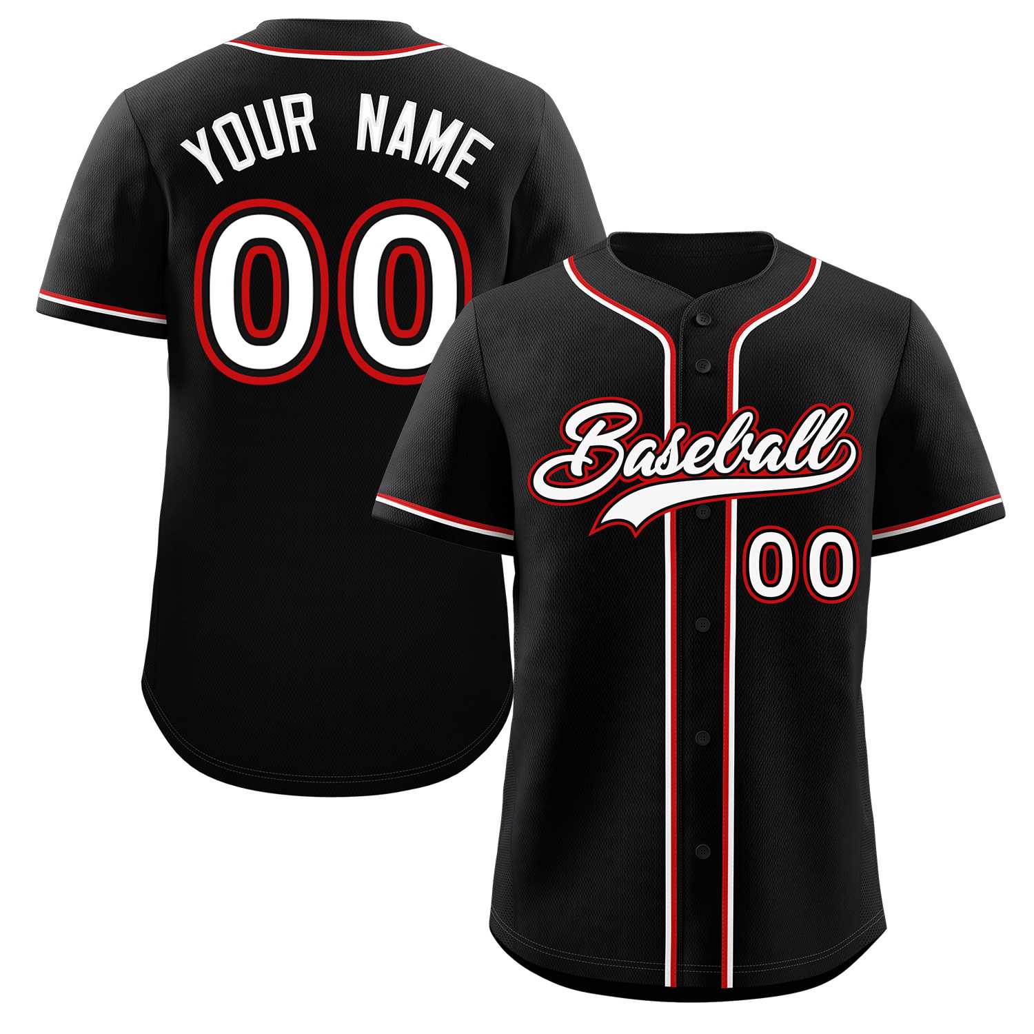 Custom Black White-Red Classic Style Authentic Baseball Jersey