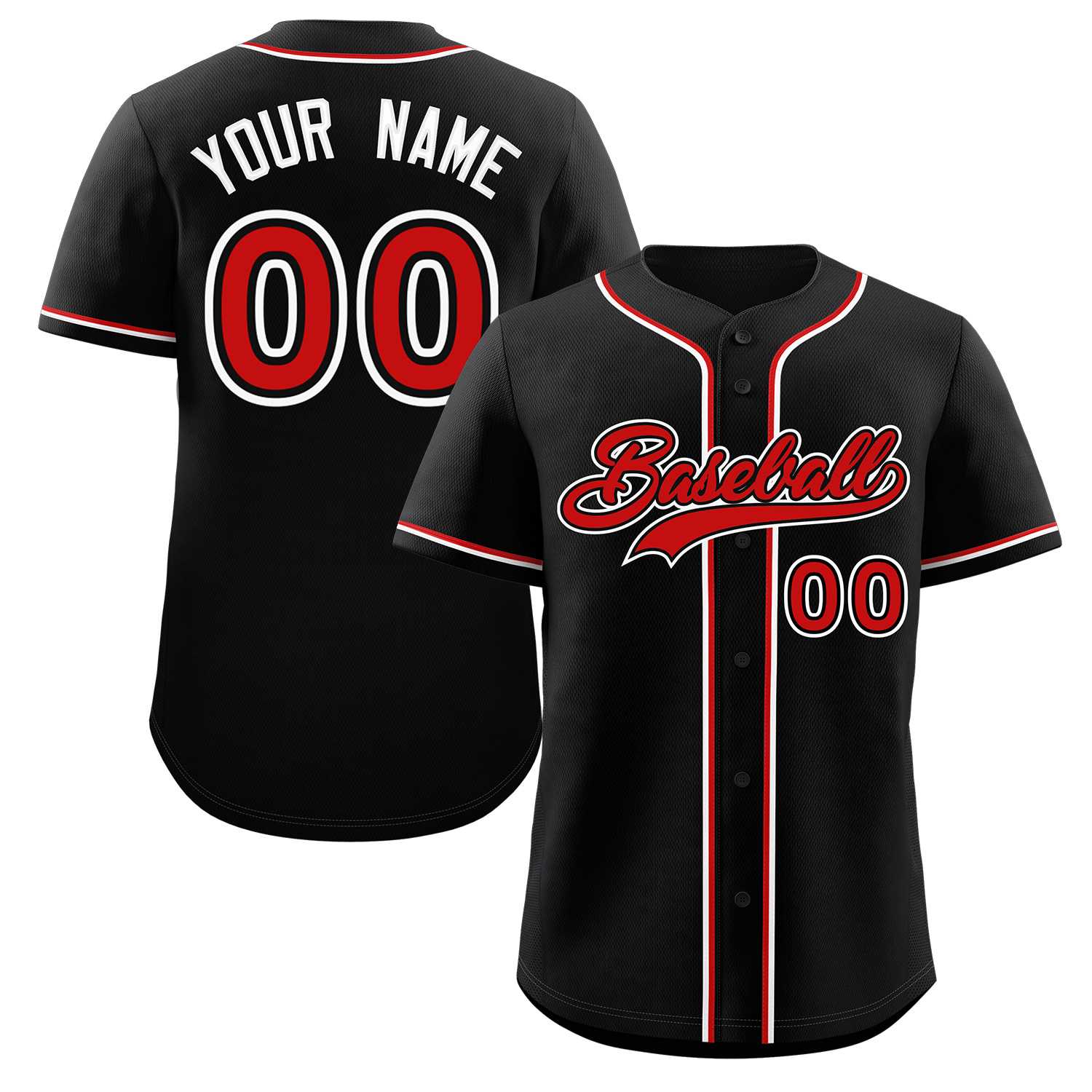 Custom Black Red-White Classic Style Authentic Baseball Jersey