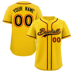 Maillot de baseball authentique de style classique jaune noir-rouge personnalisé