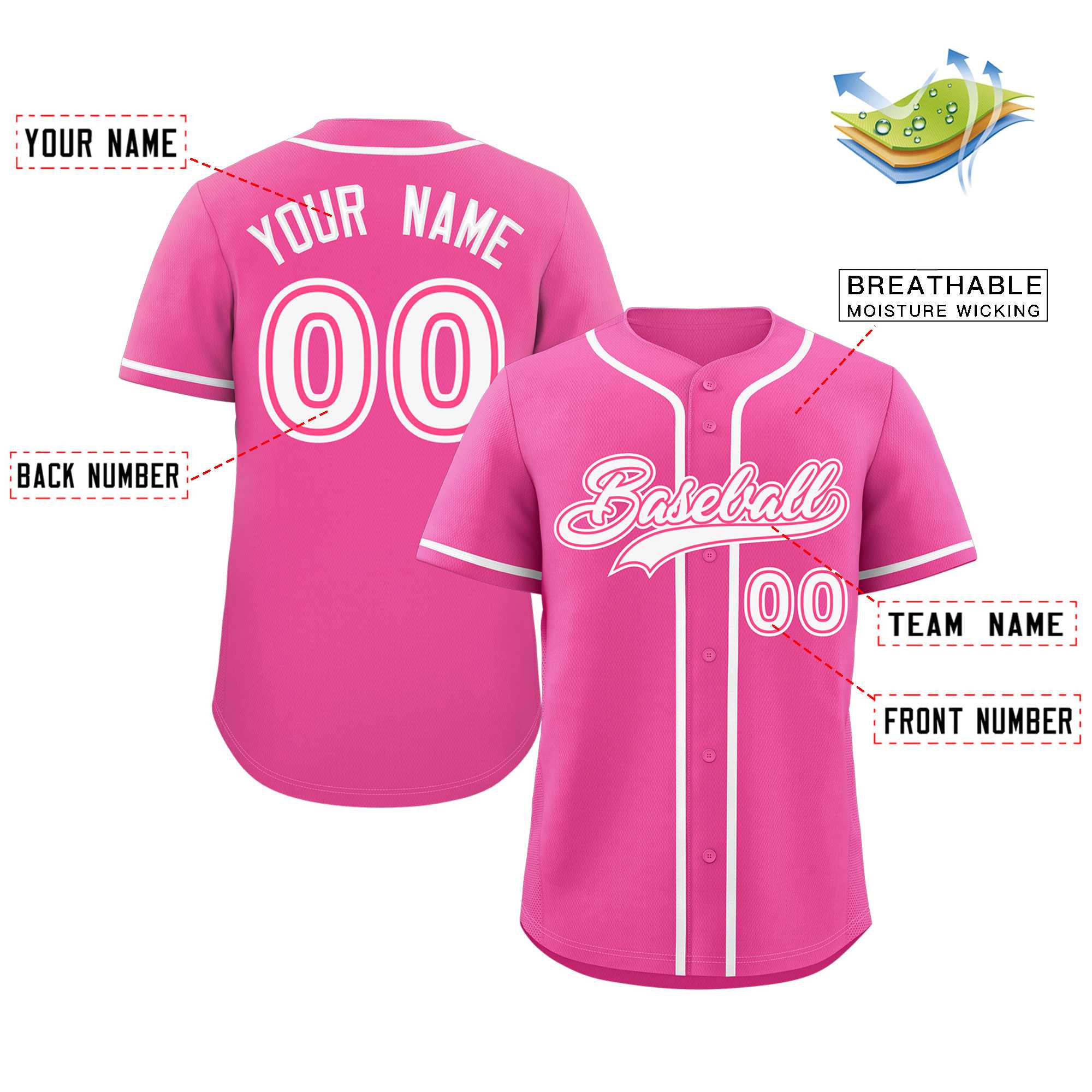 Custom Pink White-Pink Classic Style Authentic Baseball Jersey