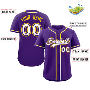 Custom Purple White-Gold Classic Style Authentic Baseball Jersey