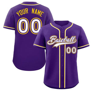 Custom Purple White-Gold Classic Style Authentic Baseball Jersey