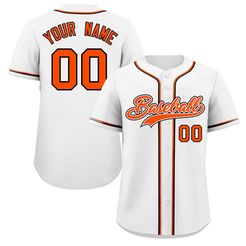 Custom White Orange-Black Classic Style Authentic Baseball Jersey