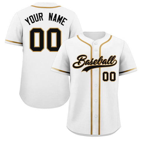 Custom White Black-Old Gold Classic Style Authentic Baseball Jersey