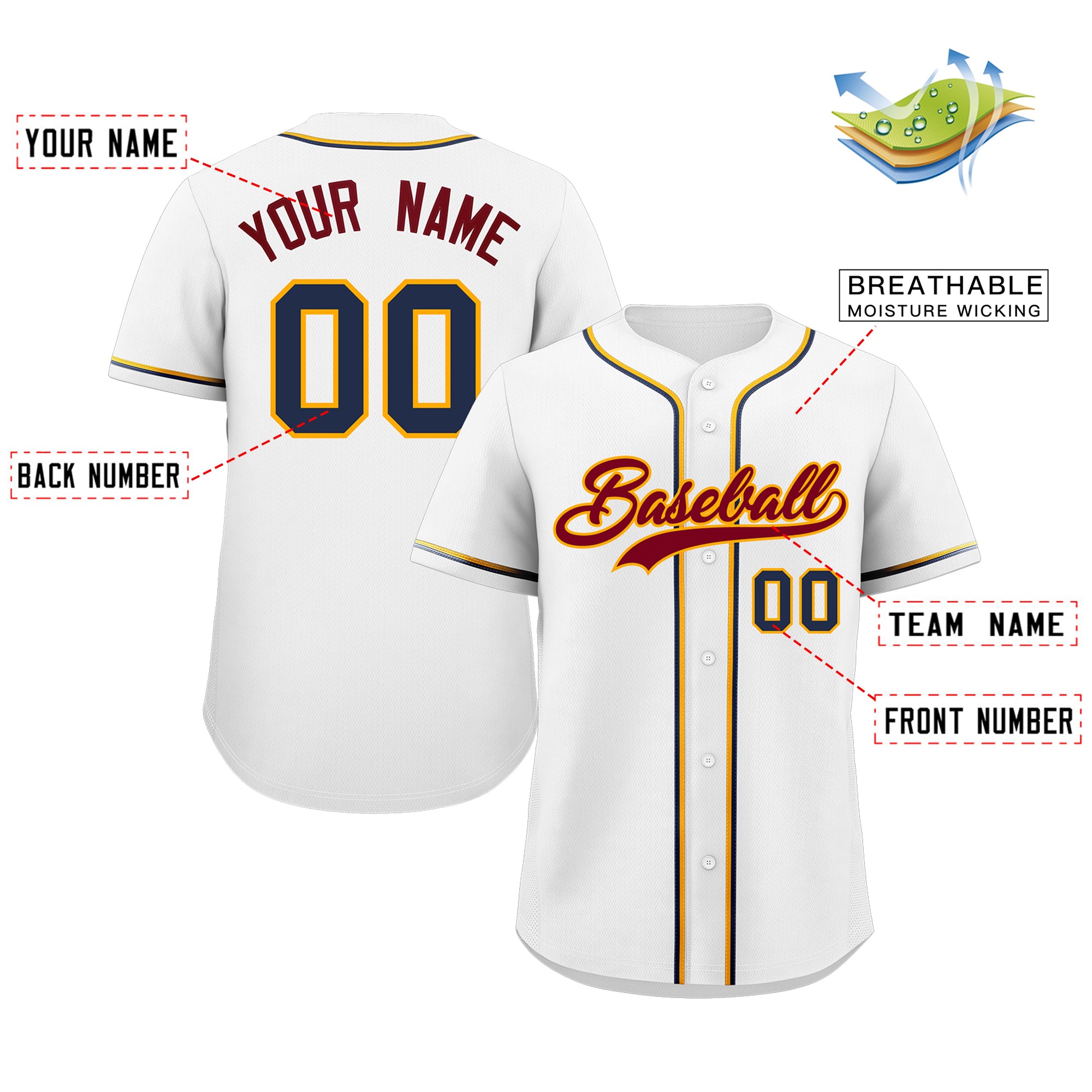 Custom White Crimson-Yellow Classic Style Authentic Baseball Jersey